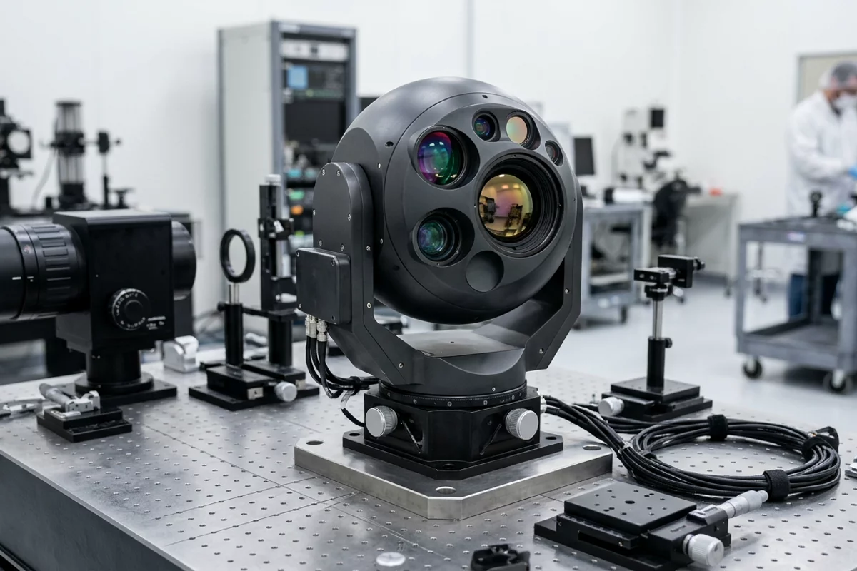 Example of a multi-sensor turret on an optical bench, not a Prism A-ISR product image.